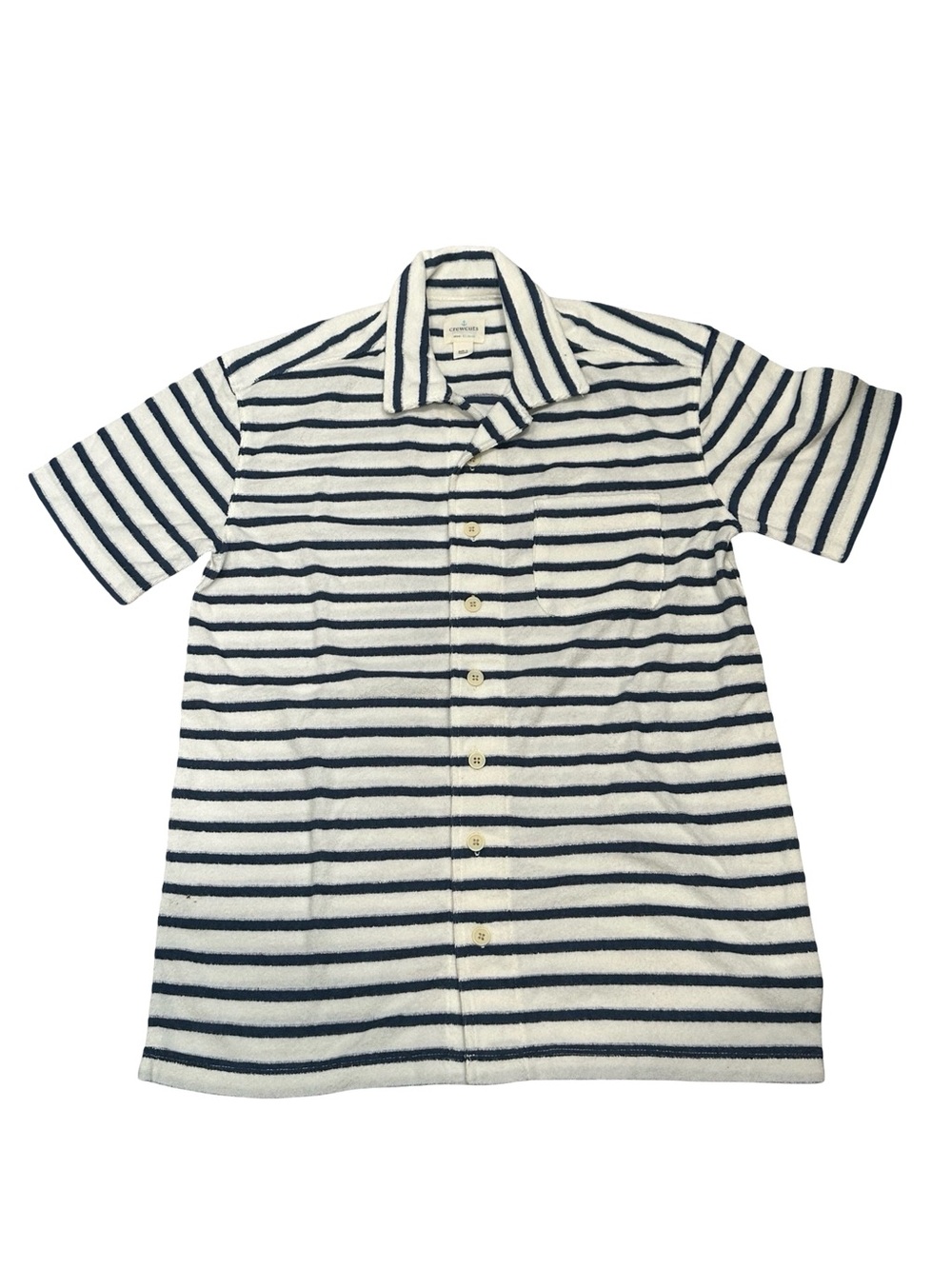 GUC Crewcuts Boys XL Navy & White Striped Terry Cloth S/S Button Down
